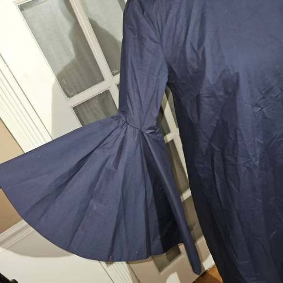 Meimeij Women's Navy 3/4-Sleeve Ruffle Bell Sleeve Shift Dress TG 40 US 4‎ - Picture 3 of 5